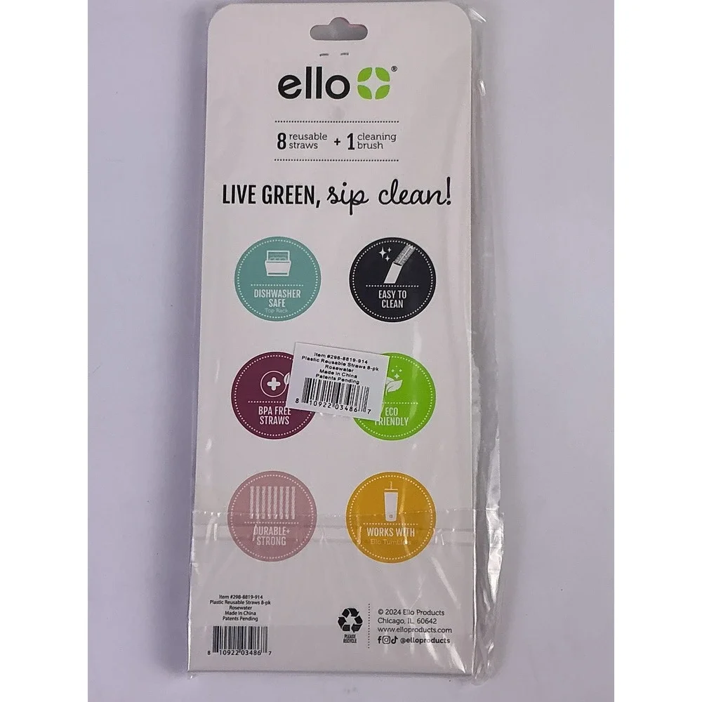 Ello Reusable Straws Set 8‎ Pack with Cleaning Brush Live Green Sip Clean